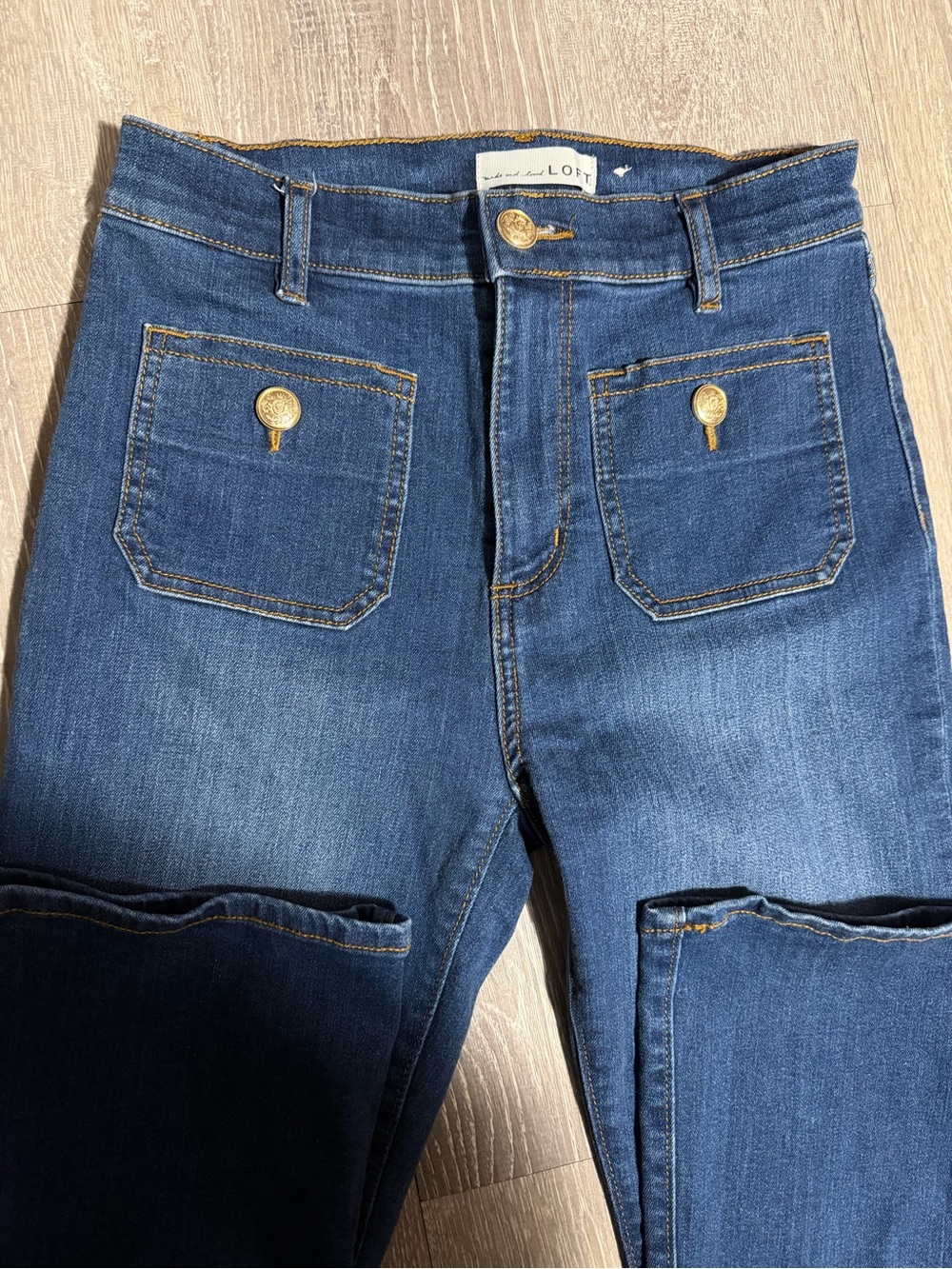 LOFT Dark Blue Wide Leg Jeans with Gold Buttons